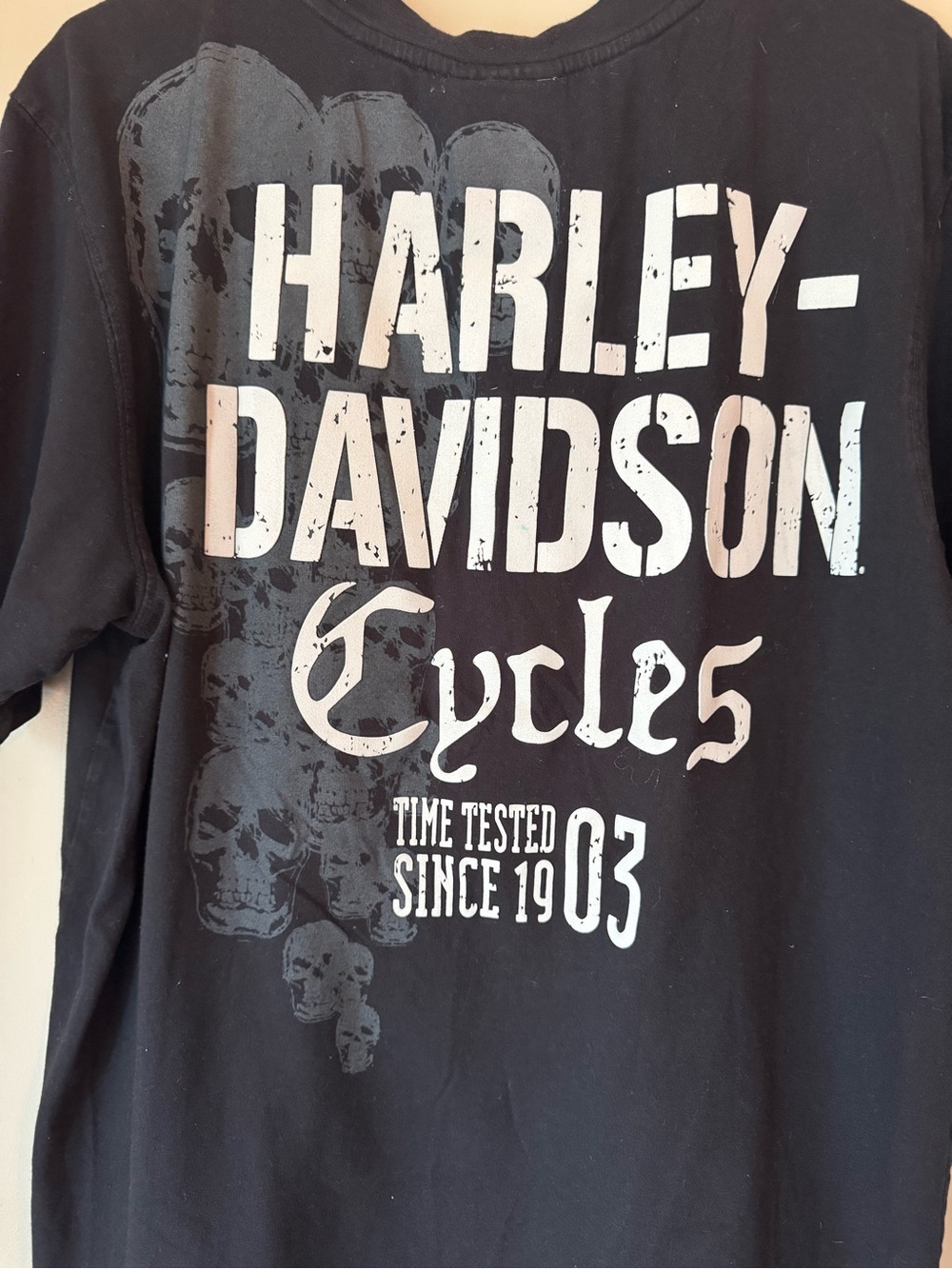 Harley-Davidson Distressed Black Short-Sleeve Tee with White Graphic